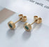 Classic 14K Gold Plated Green Roman Numerals Round Men & Women Stud Earrings