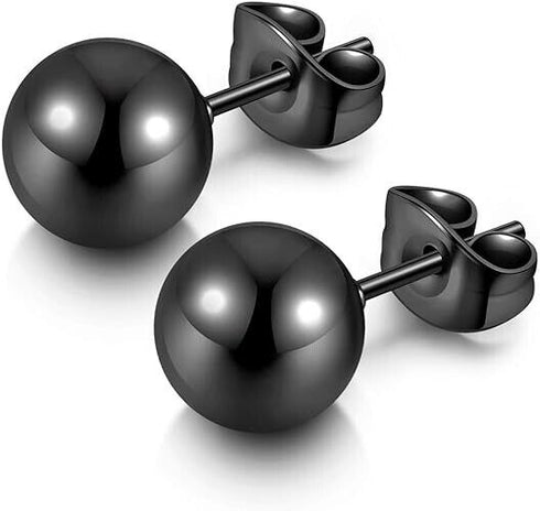 6Pairs 316L Surgical Steel Black Ball Round 3/4/5/6/7/8mm Men Women Stud Earring