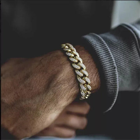 2 Pcs Iced Out Silver & Gold 18K Gold Plated Bling CZ Cuban Miami Link Bracelet
