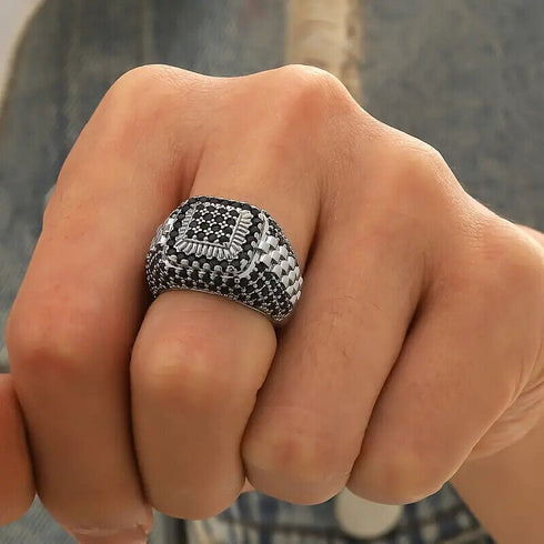 Exquisite Pave 18K White Gold Plated Black & White Cubic Zirconia Men Women Ring