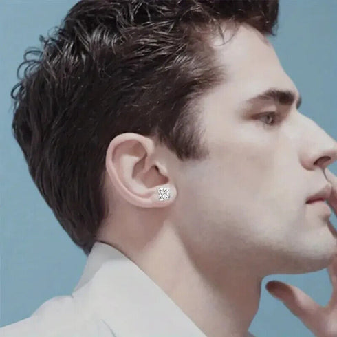 3 Pairs 14K Gold Plated Square Cubic Zirconia Solitaire Men Women Stud Earrings