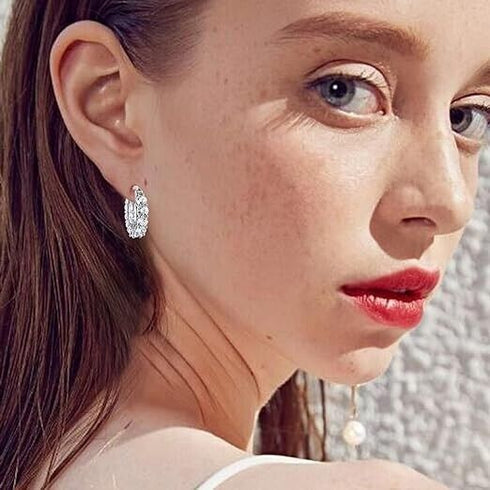 Sparkling 14K White Gold Plated Circle Cubic Zirconia Men Women Hoop Earrings