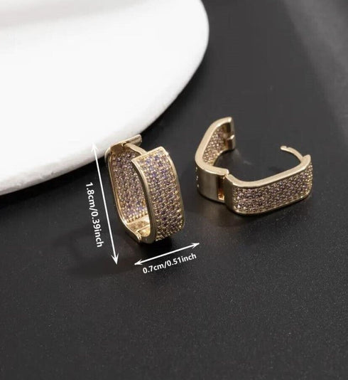 Exquisite Micro Pave 18K Gold Plated Cubic Zirconia Huggie Women Earrings