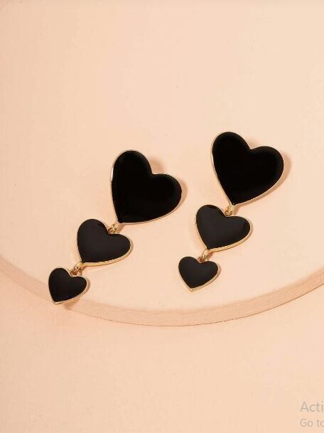 Chic & Trendy Black Heart Drop Earrings for Girls & Women