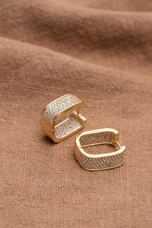 Exquisite Micro Pave 18K Gold Plated Cubic Zirconia Huggie Women Earrings