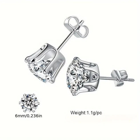 6Pair Surgical Steel Cubic Zircon 3/4/5/6/7/8mm Solitaire Men Women Stud Earring