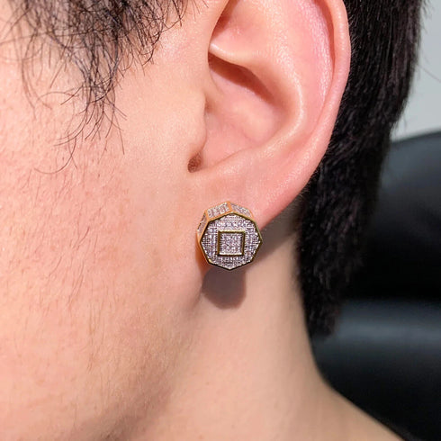 Exquisite 18K Gold Plated Micro Pave 11mm Cubic Zircon Men Women Stud Earring