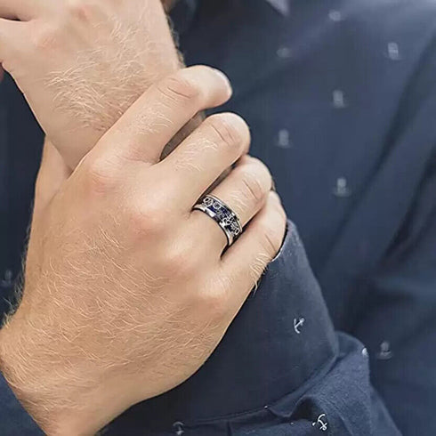 Men 8mm Tungsten Blue Carbon Fiber Steampunk Gear Inlay Comfort-Fit Wedding Ring