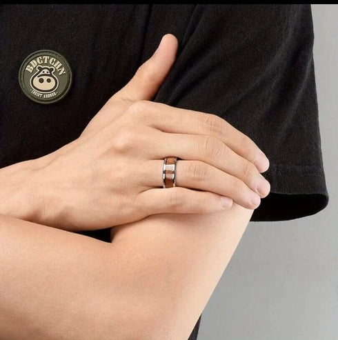Men's 8mm Tungsten Ring Koa Wood Inlay Comfort-Fit Engagement Wedding Band