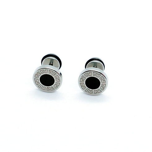 2Pairs 316L Surgical Steel Gold Silver Greek Key Pattern Men Women Stud Earrings