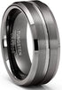 Men 8mm Tungsten Blue Glossed/Brushed Gunmetal Groove Beveled Edges Wedding Band