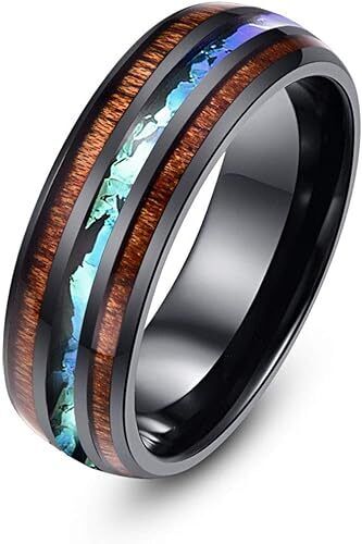 Tungsten With Hawaiian Koa Wood & Abalone Shell Tri-Inlay 8mm Wedding Band