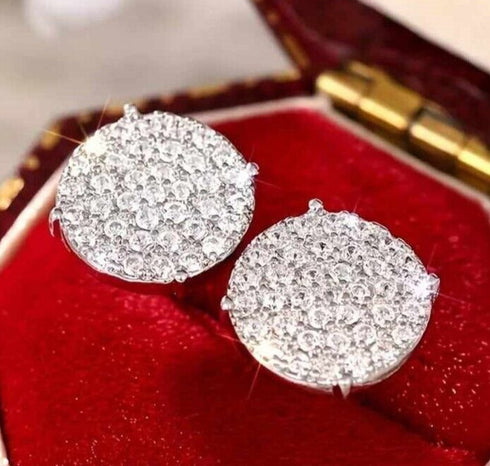 Exquisite Micro Pave 14K White Gold Plated 5A CZ Cluster Men Women Stud Earrings