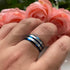 Men 8mm Tungsten Brushed Silver W/Blue Grooved Center Beveled-Edges Wedding Band