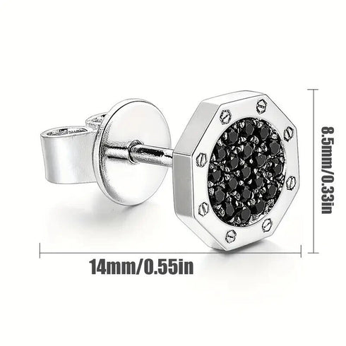 Octagon Micro Pave 14K White Gold Plated Cubic Zirconia Men's Stud Earrings