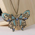 Exaggerated Boho Vintage Hollow Enameled Turquoise Butterfly Pendant Necklace