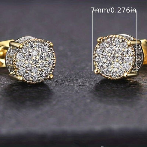 2Pair Exquisite Micro Pave 14K Gold Plated Cubic Zirconia Men Women Stud Earring