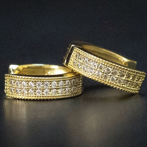 Exquisite Micro Pave 18K Gold Plated 2 Row Cubic Zirconia Men Women Hoop Earring