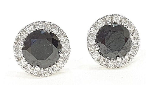 Paved Round Cut Black & White 18K White Gold Plated CZ Men & Women Stud Earrings