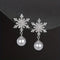 Stunning White Pearl Snowflake 18K White Gold-Plated Cubic Zirconia Earrings