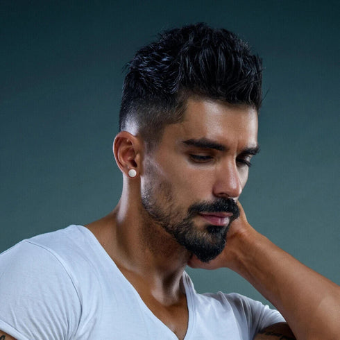 2 Pairs Of 316L Surgical-Steel Black & Silver Flat Round Men Women Stud Earrings