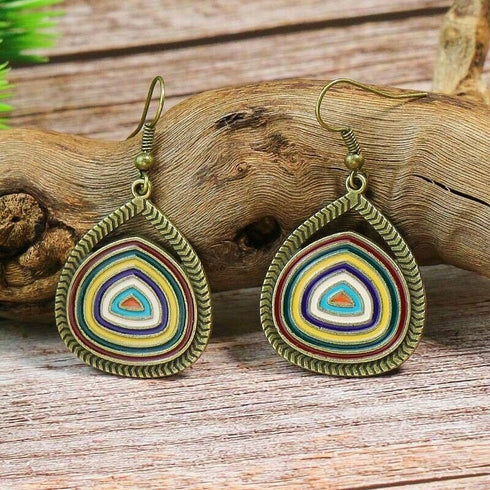 4 Pairs Retro Ethnic Style Multi-Colored Drop Shaped W/Rhinestone Women Earring