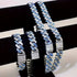 2 Pc Men Women FULLY ICED Rhombus Blue Cuban Link Chain 2Row CZ Necklace & Bracelet