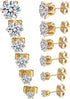 6Pairs 14K Gold Plated Cubic Zirconia 3/4/5/6/7/8mm Stud Earrings For Men Women