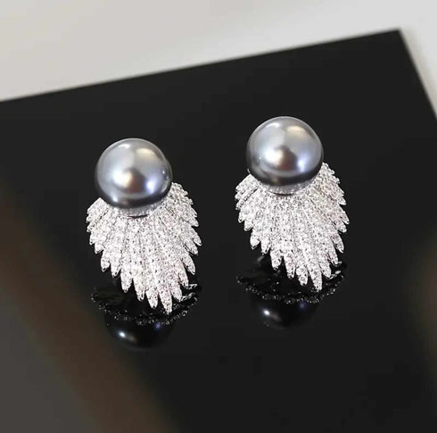 Sparkling Gray Pearl Women Delicate Stud Earrings Anniversary & Valentine's Gift