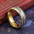 Men's 8mm Tungsten Yellow Gold Double Line Meteorite Inspired Domed Band