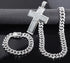 3-Pcs Iced 14K White Gold Plated CZ Large Cross Pendant with Cuban Necklace & Bracelet