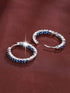 14K White Gold Plated Unique Blue Baguette Cubic Zirconia Women Hoop Earrings
