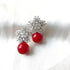 Luxury Red Pearl 18K White Gold-Plated Zirconia Necklace & Drop Stud Earrings