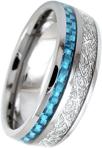 Men's 8mm Tungsten Blue Meteorite Inspired Inlay Comfort-Fit Wedding Band