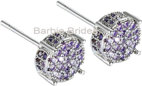 Micro Pave 14K Gold Plated Purple Cubic Zirconia Men Women Cluster Stud Earrings