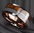 Men 8mm Tungsten Rose Gold Plated Silver Koa Wood Inlay Engagement Wedding Band