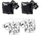 2 Pairs of 316L Surgical-Steel Black & Silver Square CZ Men Women Stud Earrings