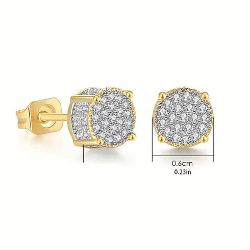 Exquisite Gold Paved Shiny Cubic Zirconia Stud Earring For Men & Women