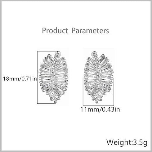 Dazzling Palm Leaf 14K White Gold Plated AAA Cubic Zirconia Women Stud Earrings