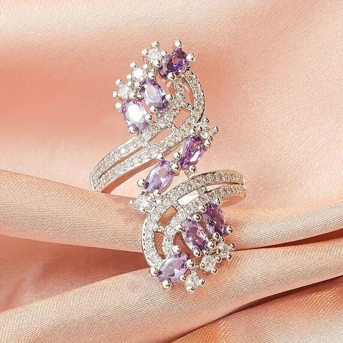 Luxury Amethyst 18K White Gold-Plated Zirconia Women Ring Valentine's Gift