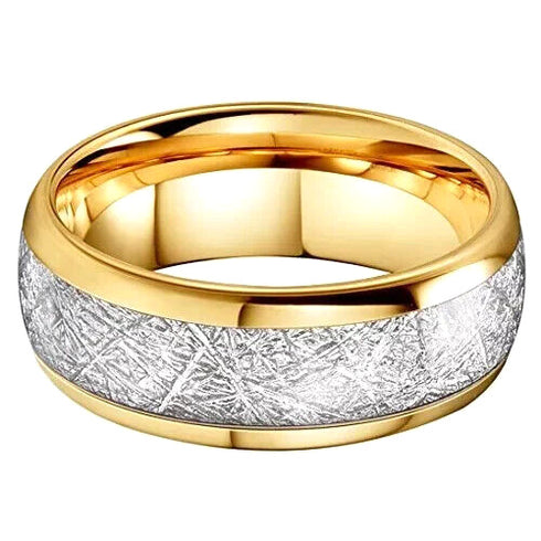 Men's 8mm Titanium Meteorite Inlay Comfort-Fit Polished Engagement Wedding Band