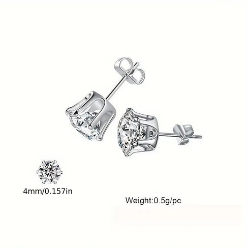 3Pairs Surgical Steel Cubic Zircon 4mm/6mm/8mm Solitaire Men Women Stud Earrings