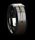 Men's 8mm Tungsten Silver Brushed Black Edge Golden Groove Wedding Band