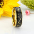 Men's 8mm Titanium Yellow Gold Leaf & Black Sandstone Comfort-Fit Wedding Band