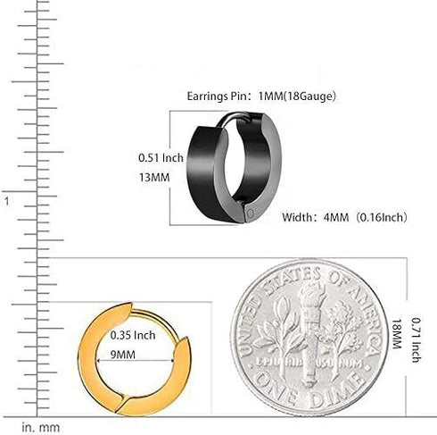 2pcs Titanium Steel Classic Hypoallergenic Men & Women Huggie Hoop Earrings