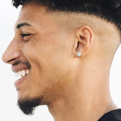 5Pair 316L Surgical Steel Gold Plated CZ 4/5/6/7/8mm Solitaire Men Women Earring