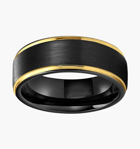 Men's 8mm Tungsten Comfort-Fit Black & 18K Gold Trim Engagement Wedding Band