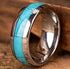 Men 8mm Tungsten Turquoise Domed Polished Carbon Fiber Comfort-Fit Wedding Band