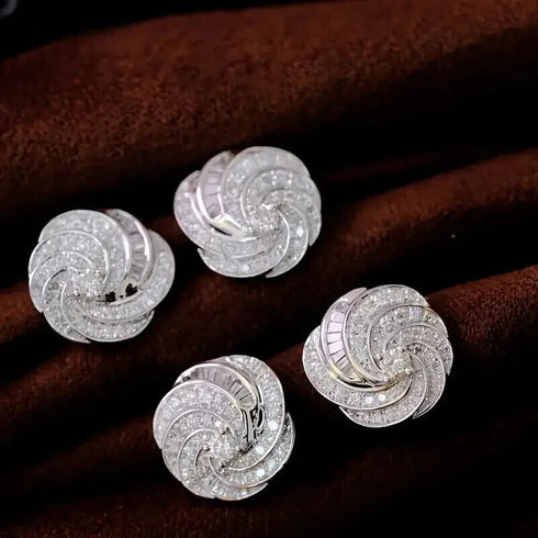 Delicate 14K White Gold-Plated Cubic Zirconia Stud Earrings for Women