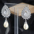 Luxury White Pearl Teardrop 18K White Gold-Plated Cubic Zirconia Bridal Earrings
